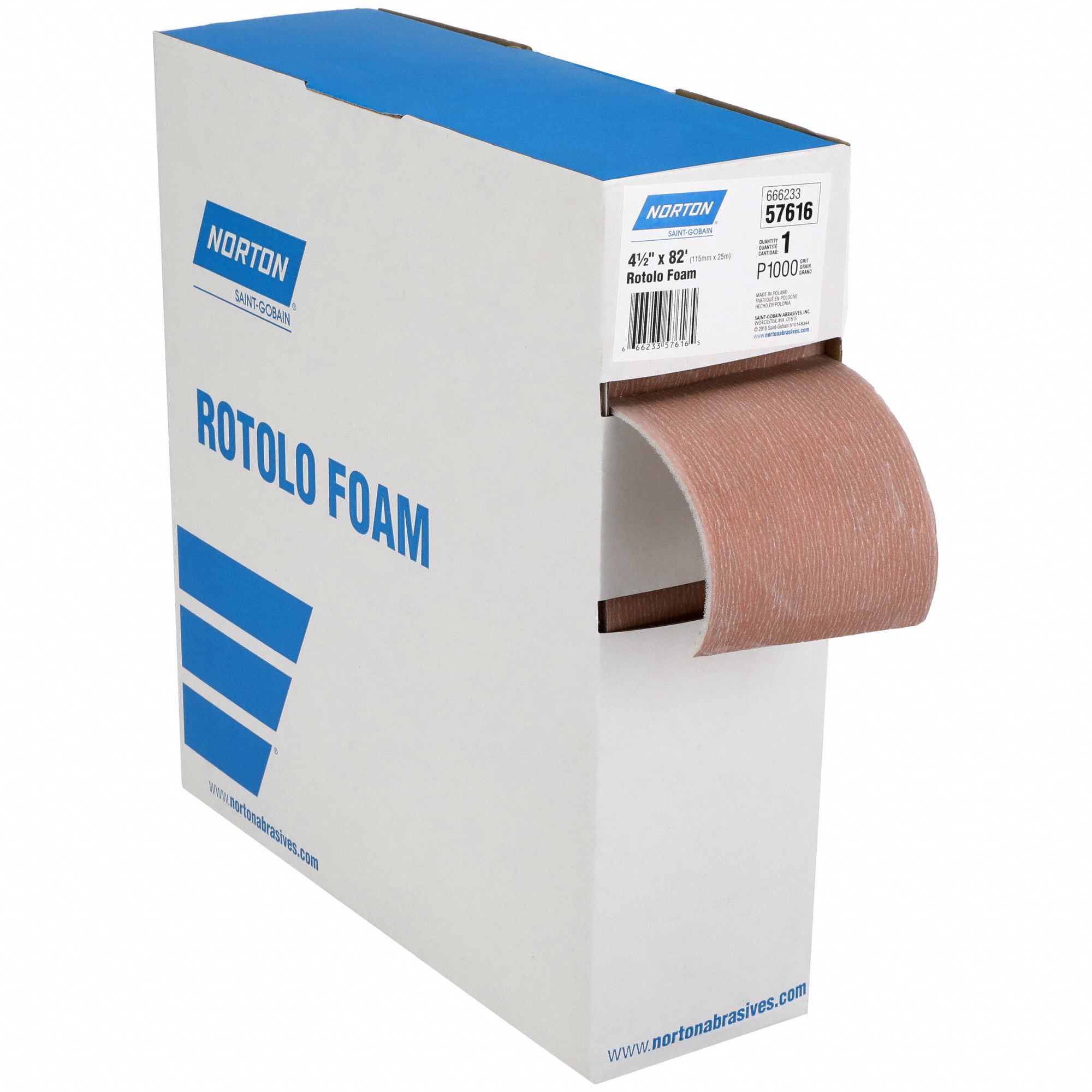 NORTON, 4 1/2 in W x 82 ft L, Aluminum Oxide, Sanding Foam Pad Roll