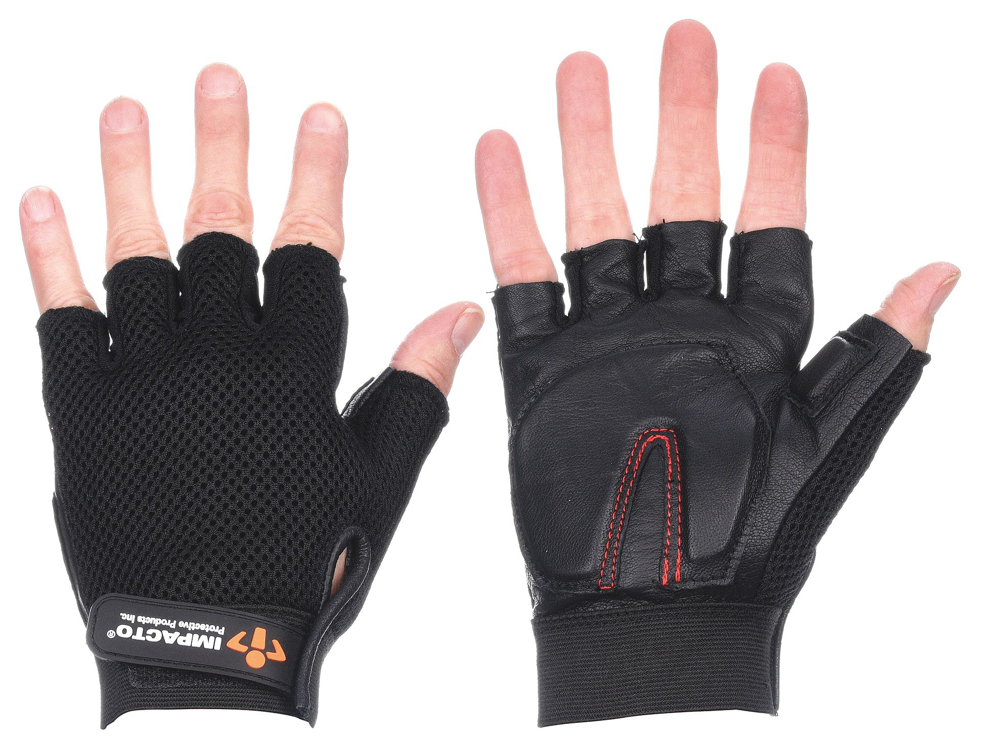 CARPAL TUNNEL MECHANICS GLOVES, LEATHER, BLACK, XL, ½ FINGER