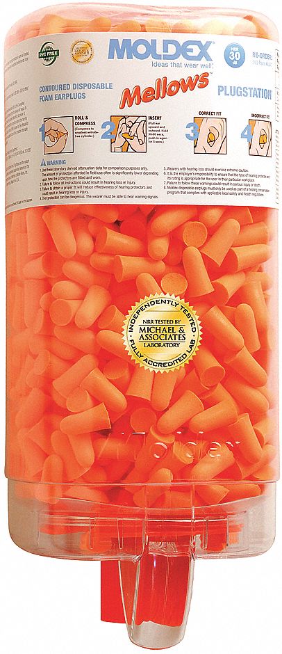 DISTRIBUTEUR DE BOUCHONS D'OREILLE, ORNG, MOUSSE, M, CLOCHE, 30 DB, SANS FIL, ENROULABLES, CSA, 500 PAIRES