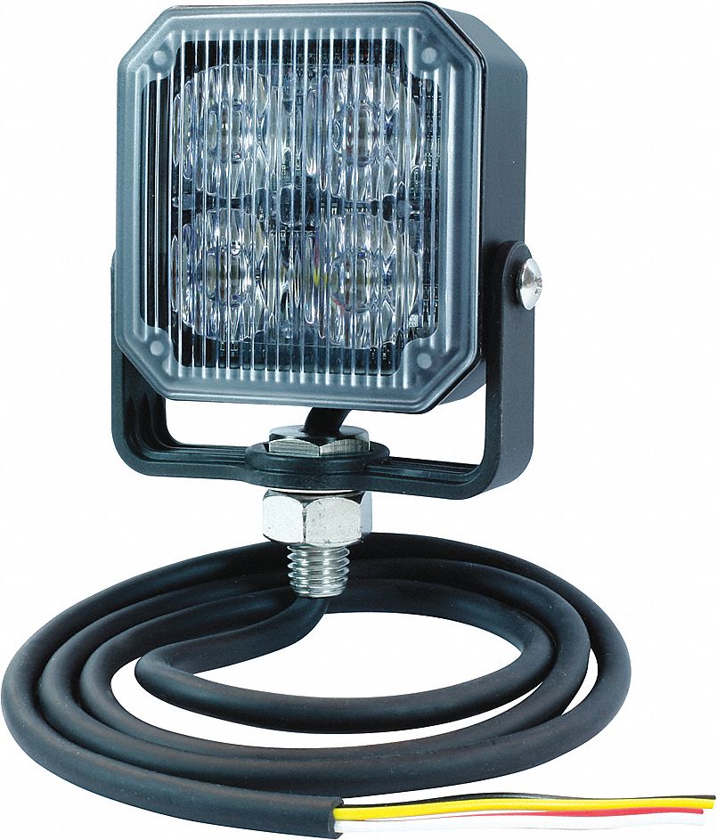 LED STROBE LIGHT HEAD, SQUARE, 4-LED, 12 TO 24 V, AMBER/BLK, ALUMINUM