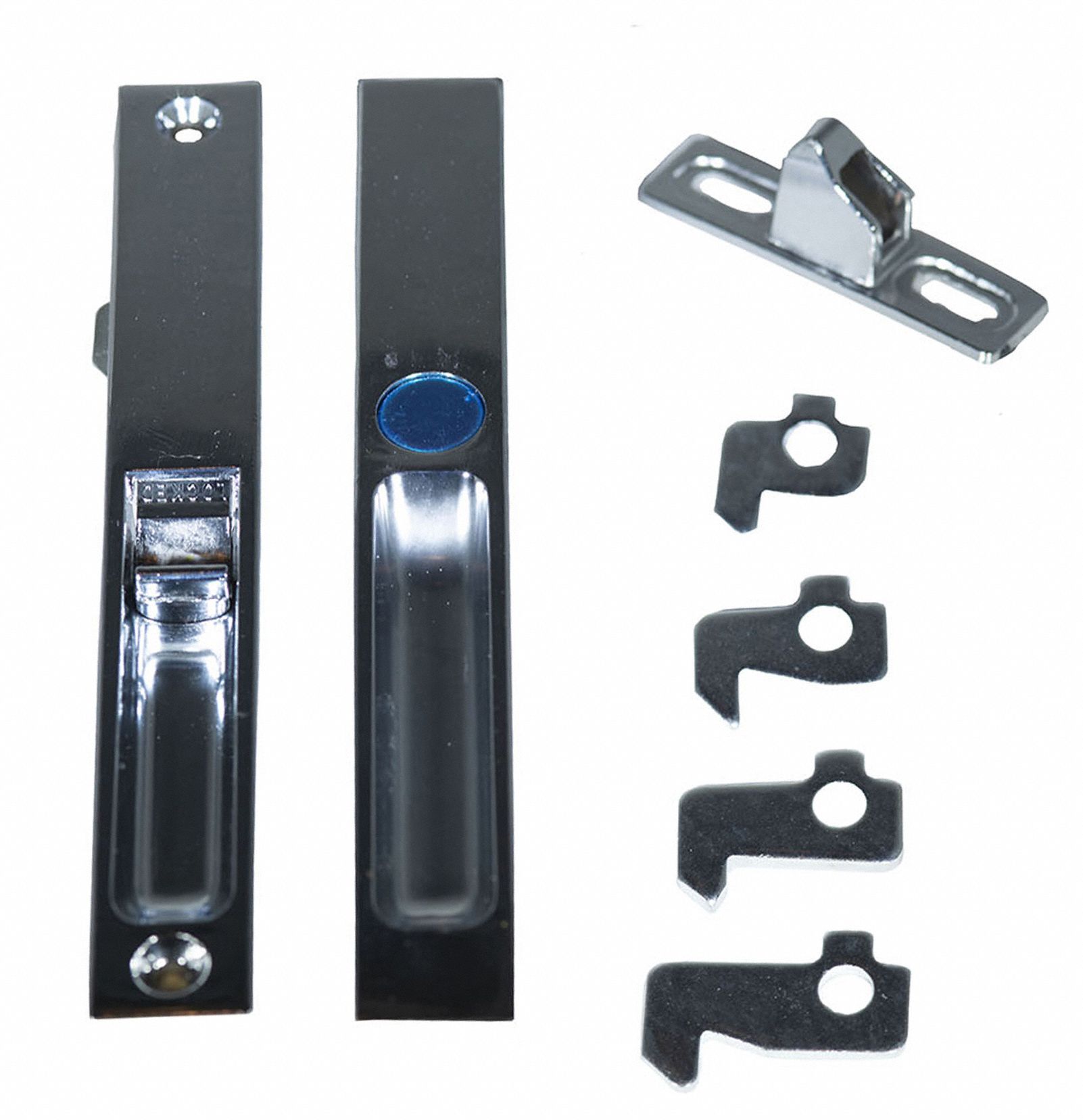 Sliding Door Lock: 7 5/16 in Lg, 15/16 in Wd, 7 1/4 in Ht