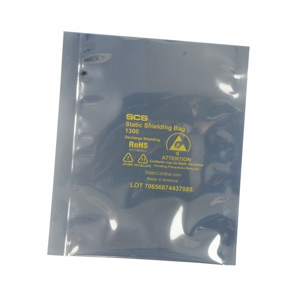 Static Shielding Bag: Static Shielding Bag, Metal Interior, 16 in Overall Lg, Silver, 100 PK