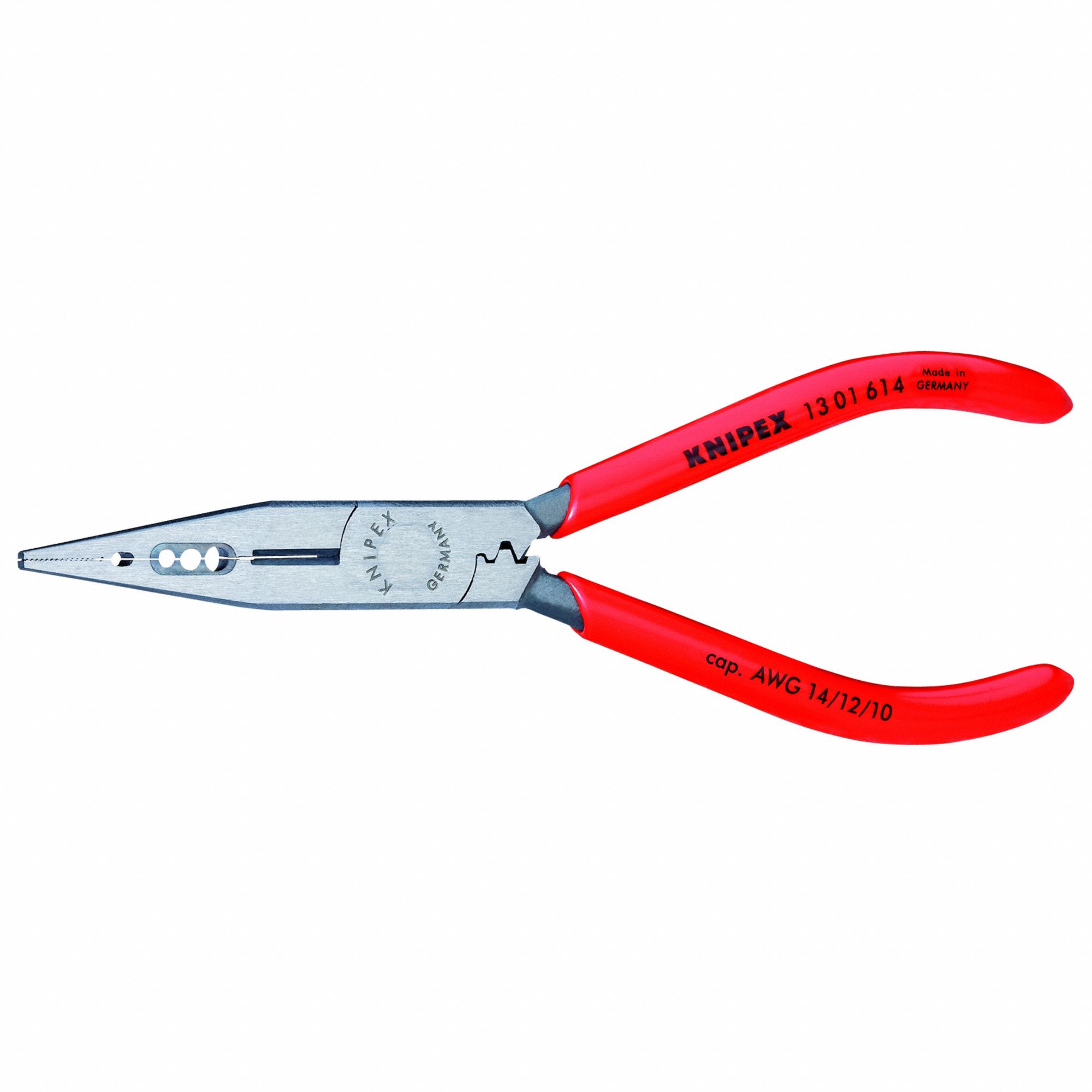 Long Nose Plier: 1 1/4 in Max Jaw Opening, 6 1/4 in Overall Lg, 1 3/4 in Jaw Lg, 3/8 in Tip Wd
