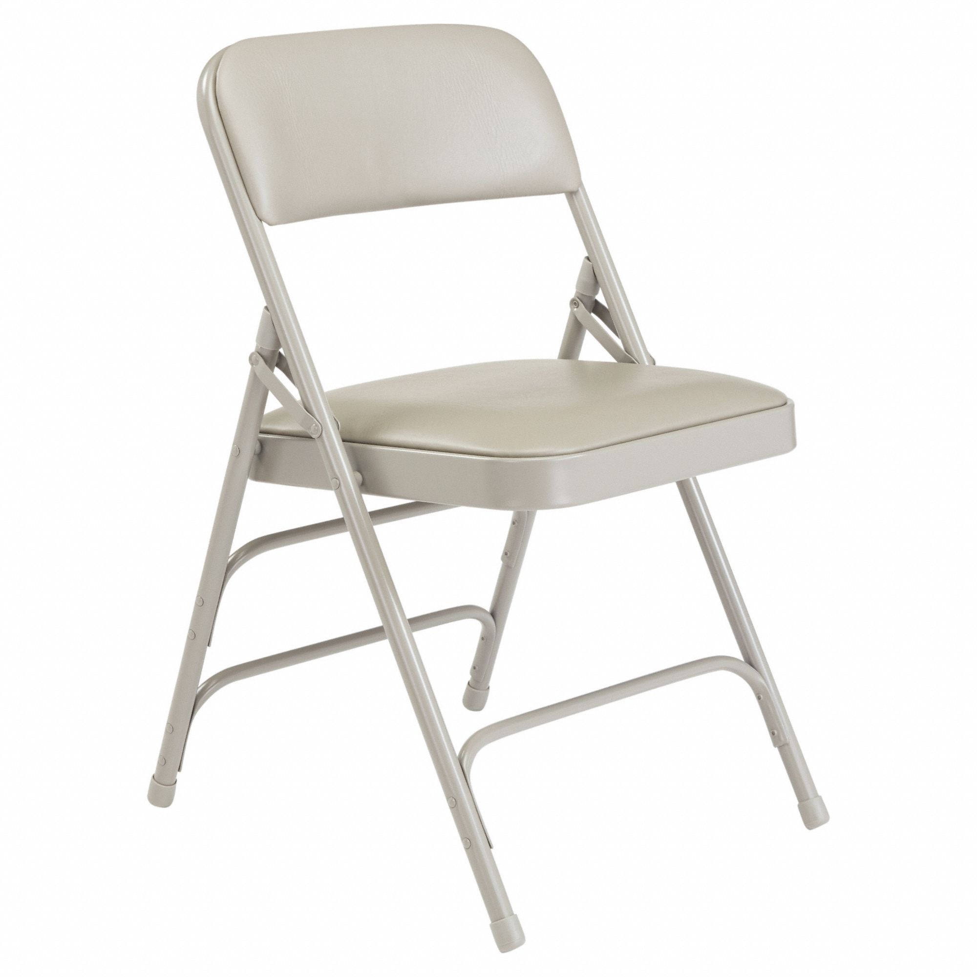 Folding Chair: Vinyl Seat, Vinyl Upholstery, Steel Frame, Warm Gray Seat