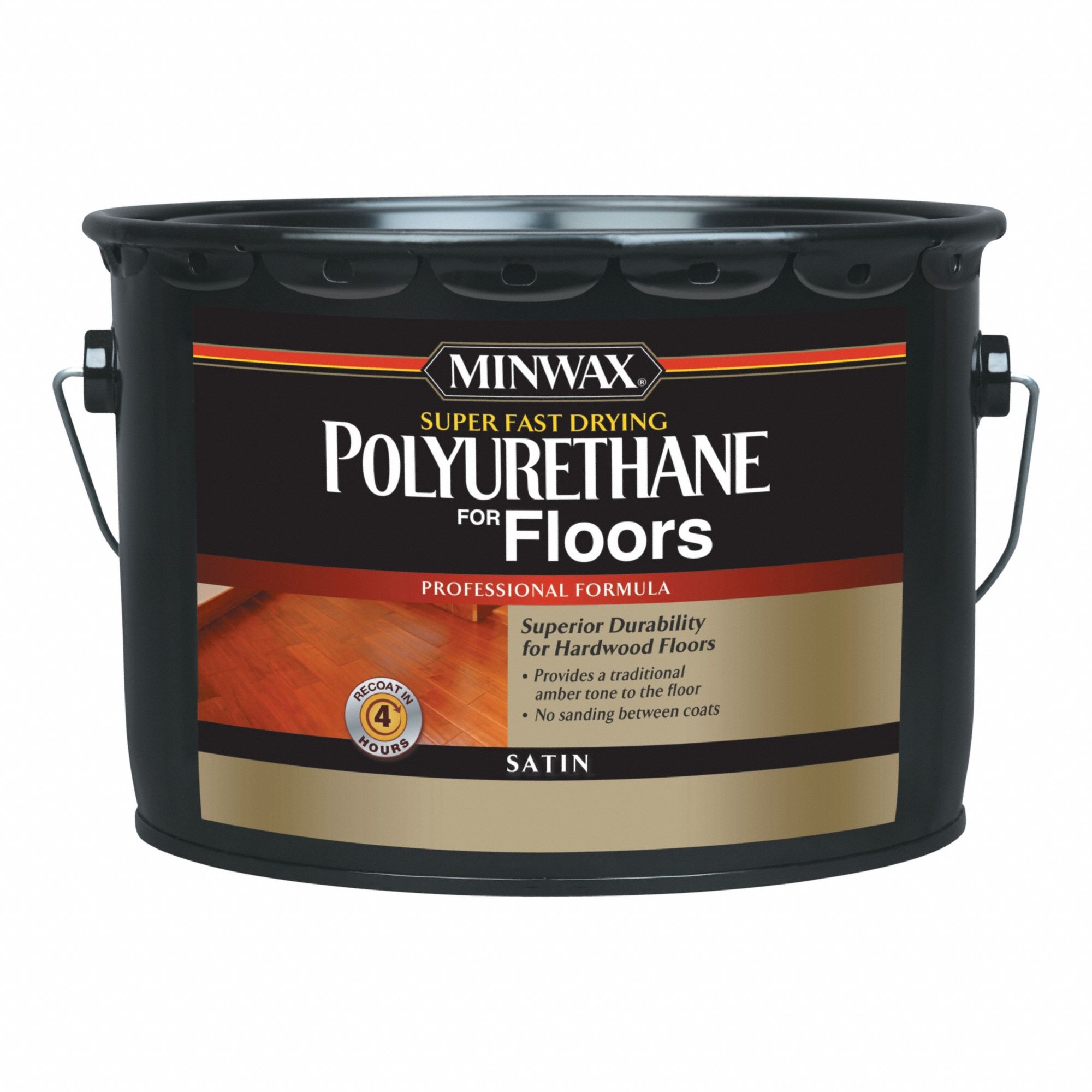 Finish: Varnish, Interior, Oil, 2.5 gal Container Size, Wood, Satin, Clear, Clear, Minwax