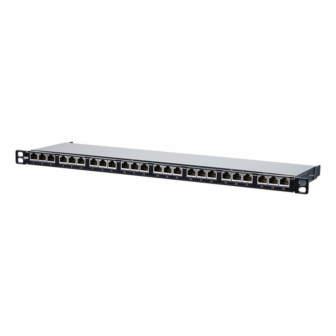 Patch Panel: Rack, Metal, RJ45, 180° Mounting Angle, 24 Ports, Unequipped