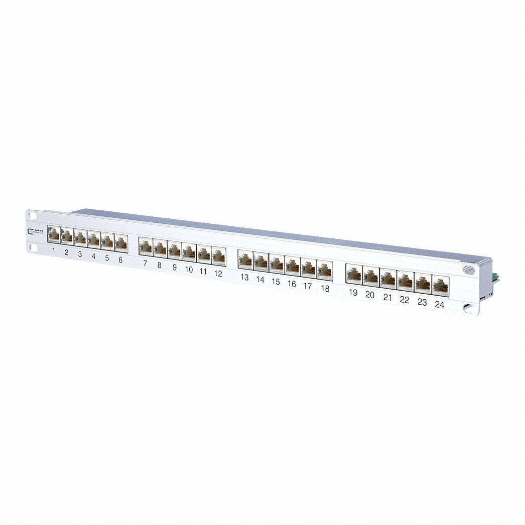 Patch Panel: Rack, Anodized Aluminum, RJ45, 180° Mounting Angle, 24 Ports, Unequipped