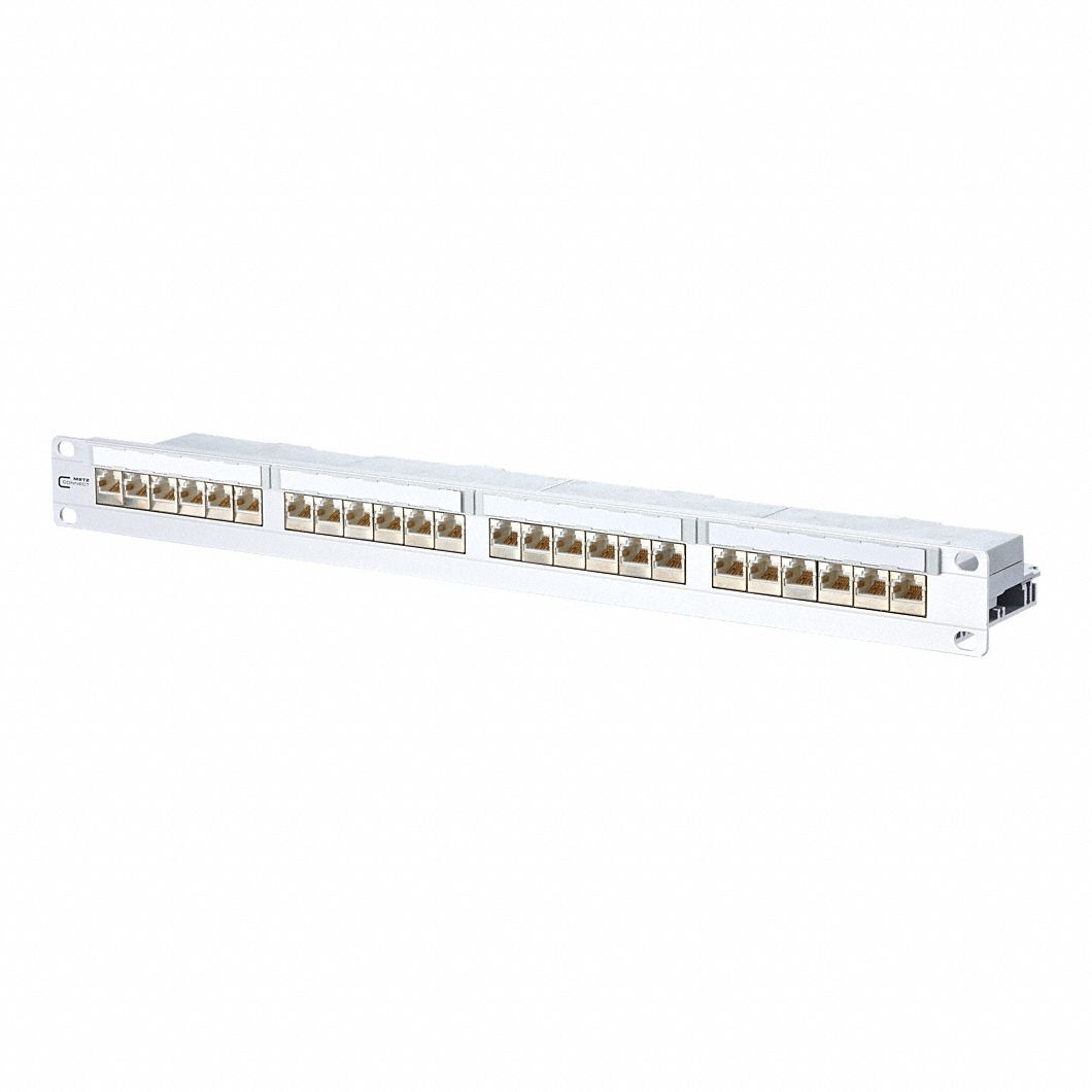 Patch Panel: Rack, Anodized Aluminum, RJ45, 180° Mounting Angle, 24 Ports, Unequipped