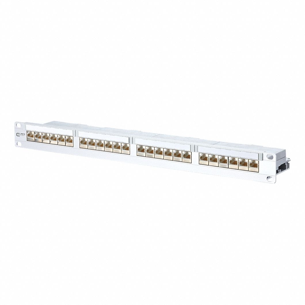 Patch Panel: Rack, Anodized Aluminum, RJ45, 180° Mounting Angle, 24 Ports, Unequipped