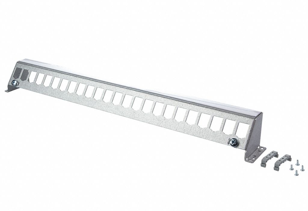 Patch Panel: Rail, Aluminum Zinc Sheet, 45° Mounting Angle, 24 Ports, Unequipped