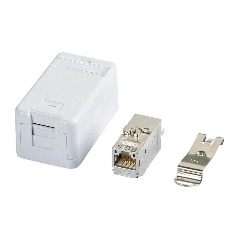RJ45 Keystone: Rail, GD-Zn (Zinc Die-Cast), IDC Connection x RJ45, 180° Mounting Angle