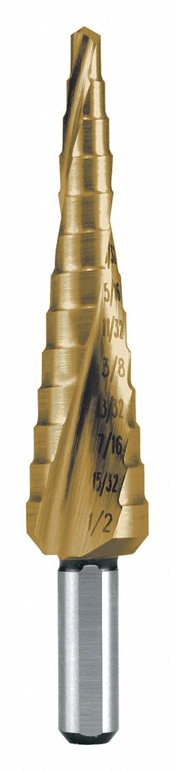 Step Drill, TIN, Size 2, 1/8 -1/2"