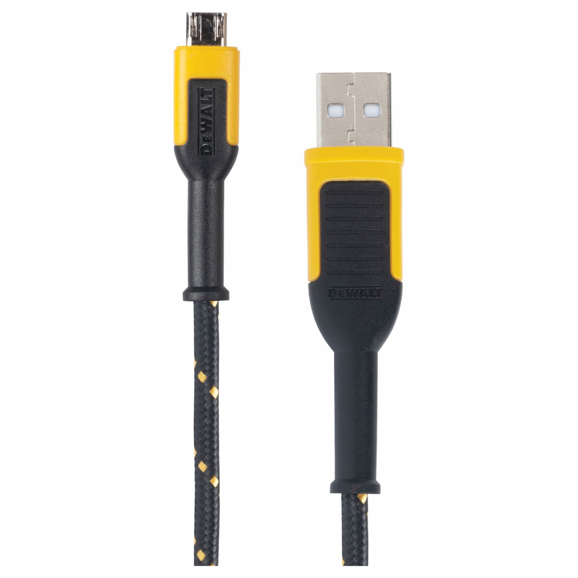 Reinforced USB Cable: Micro End 1, Micro B End 2, Black/Yellow, 6 ft Lg, Reinforced USB Cable