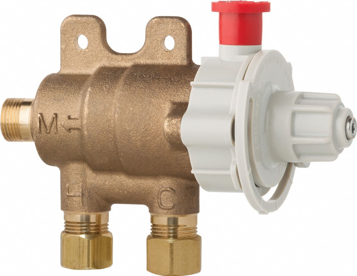 Thermostatic Mixing Valve: 3/8 in Inlet Connection Size, Compression x Compression