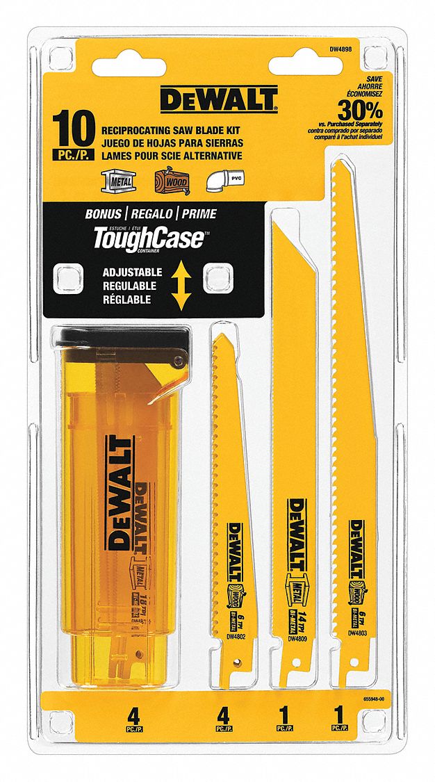 Reciprocating Saw Blade Set: 10 Pieces, Reciprocating Saw Blade Set, 6 in_8 in_9 in Blade Lg