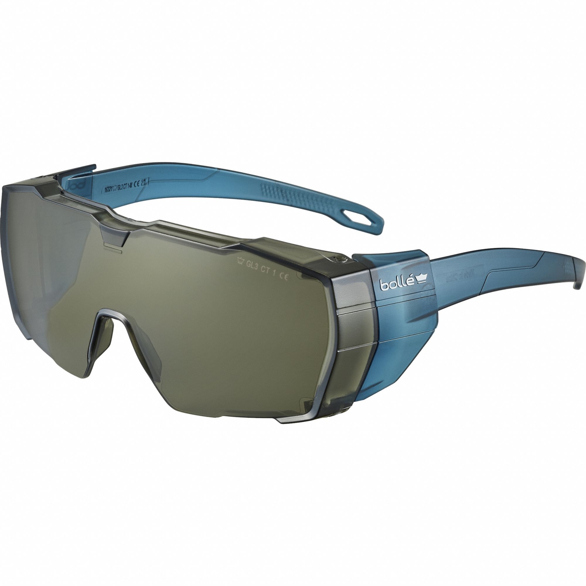Safety Glasses: Smoke Lens Color, Frameless, Platinum Lite, Blue Frame Color