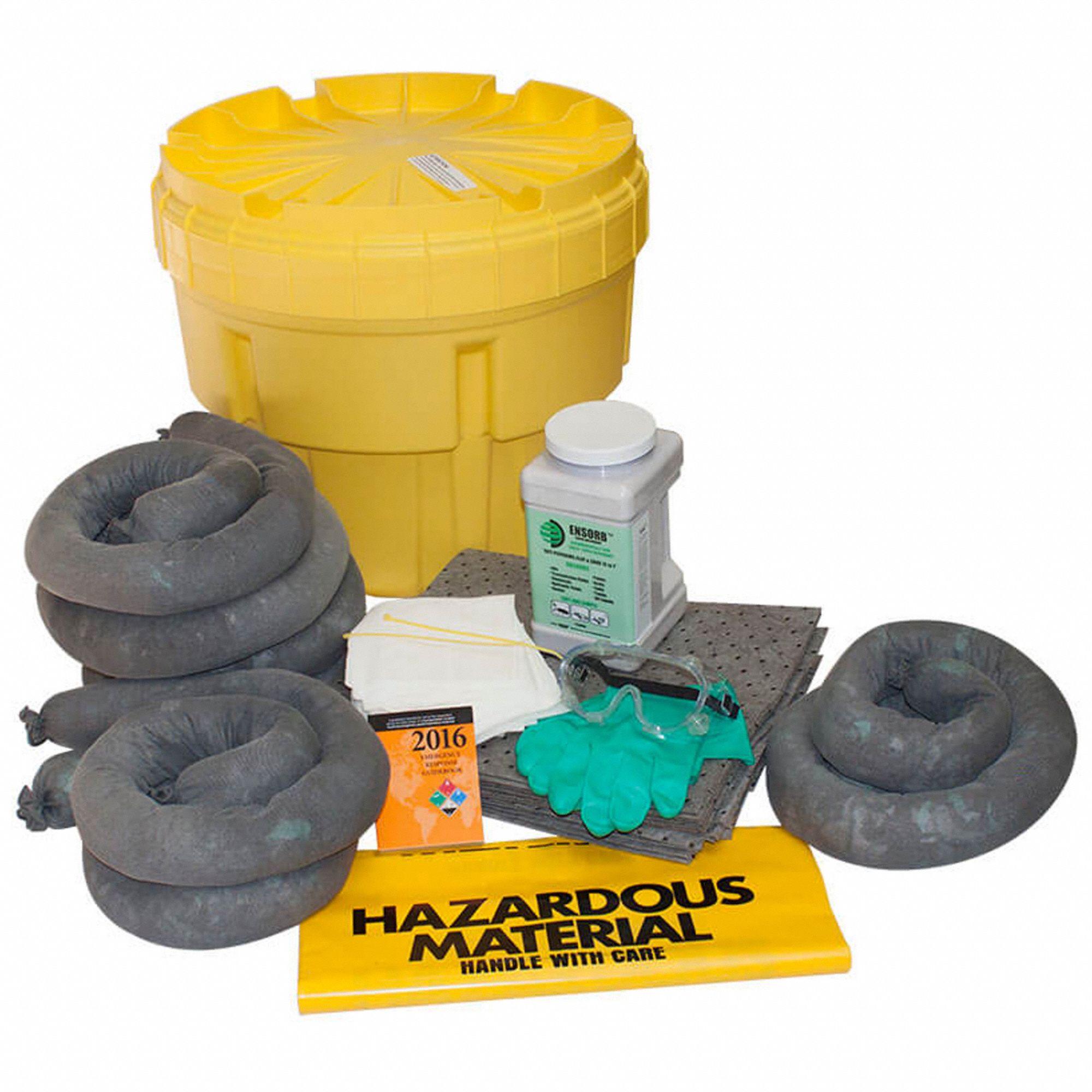 SPILL KIT, 11 GALLON ABSORBED PER KIT, GOGGLES/PAIR NITRILE GLOVES, YELLOW