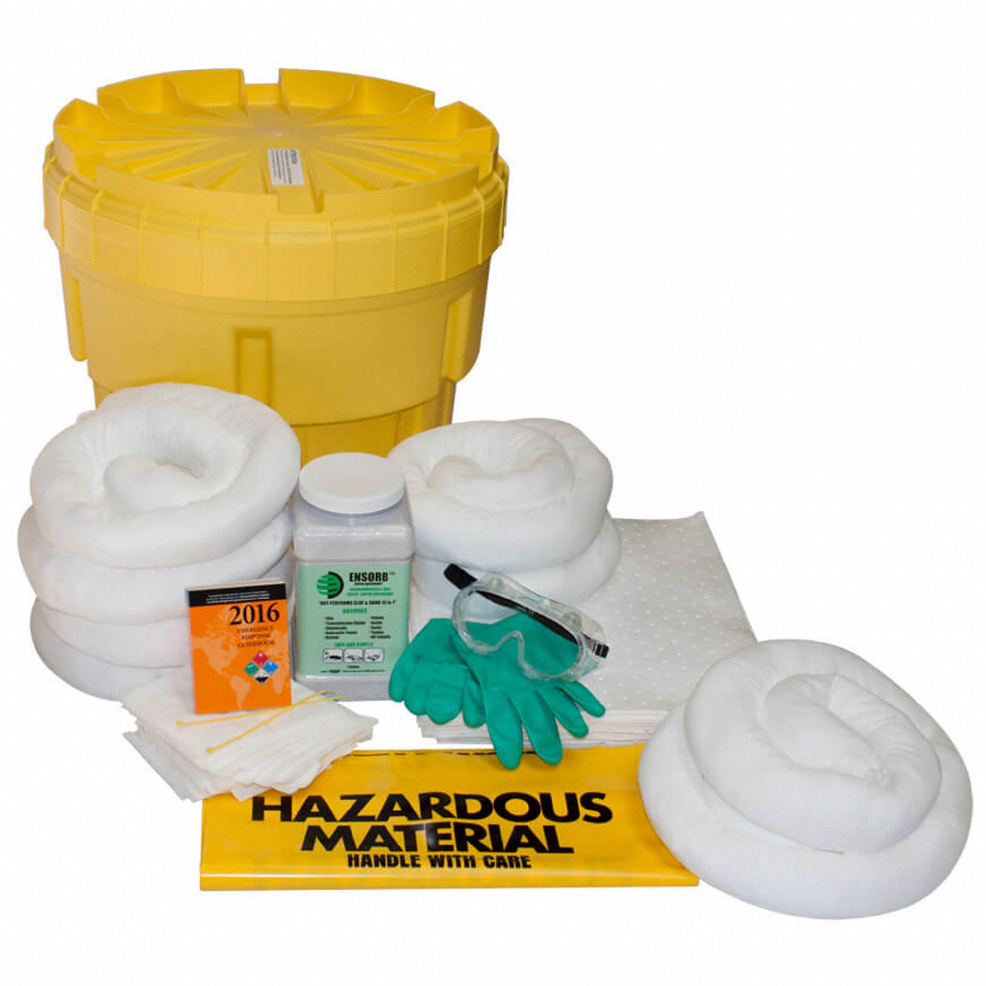 SPILL KIT, 11 GALLON ABSORBED PER KIT, GOGGLES/PAIR NITRILE GLOVES, YELLOW