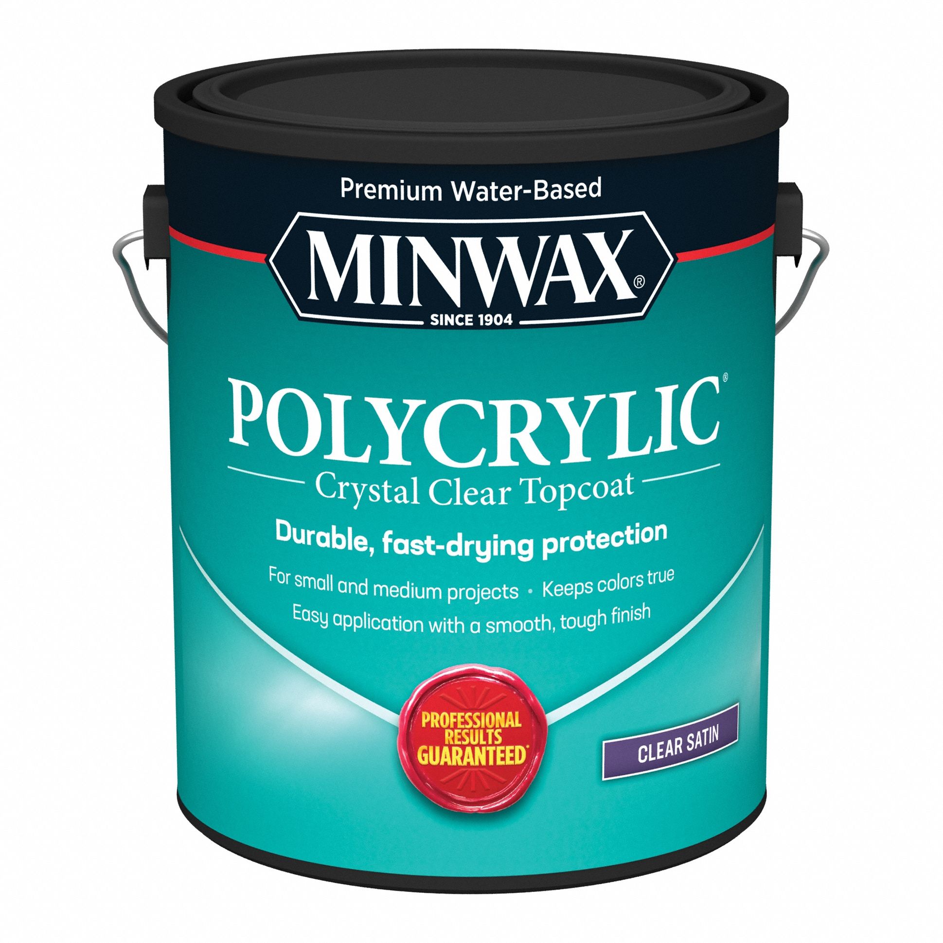 Finish: Varnish, Interior, Water, 1 gal Container Size, Wood, Satin, Clear, Clear, Polycrylic