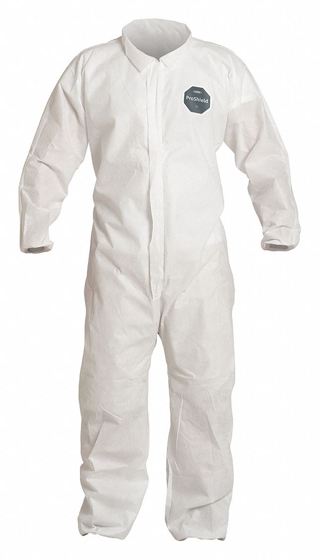 COLLARED DISPOSABLE COVERALLS, PE, ELASTIC CUFFS/ANKLES, SERGED SEAM, WHT, XL, 25 PK