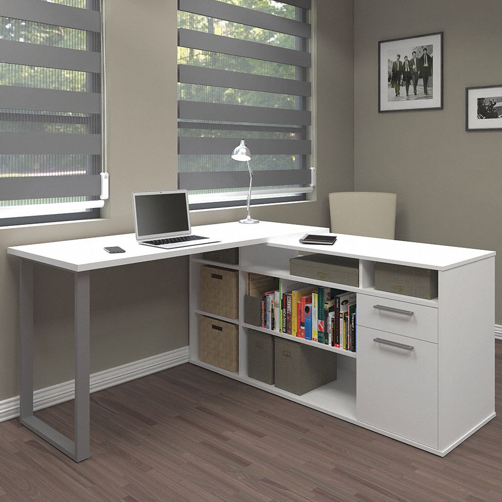 L-Shape Desk: Solay Series, 59 19/64 in Overall Wd, 29 45/64 in Overall Ht, White