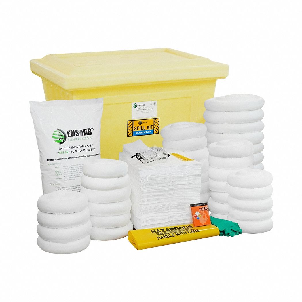 Spill Kit,  Fluids Absorbed Oils, Water,  Container Type Tote,  500 lb Container Capacity