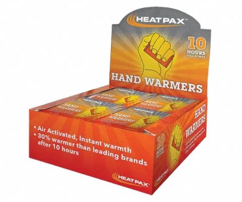 Hand Warmers: Hand Warmer, Air-Activated, Up to 10 hr, 15 min to 20 min, 5 in Lg, 40 PK