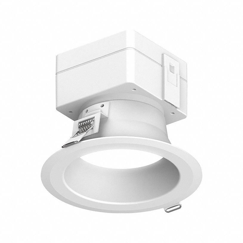 PRESCOLITE Downlight: 4 in Dia, 750 lm_1,100 lm_1,500 lm, 2700K/3000K/3500K/4000K/5000K, 20 W, White (MPN LBRST-4RD-M-LSSL-CS9-WH-EMR). Key specifications — attr1262090: White; attr1262072: 23W CFL/ 75W INC; attr1262081: Yes; attr1262085: 4000K; attr1262092: PRESCOLITE; attr1262050: 120 to 277V AC.