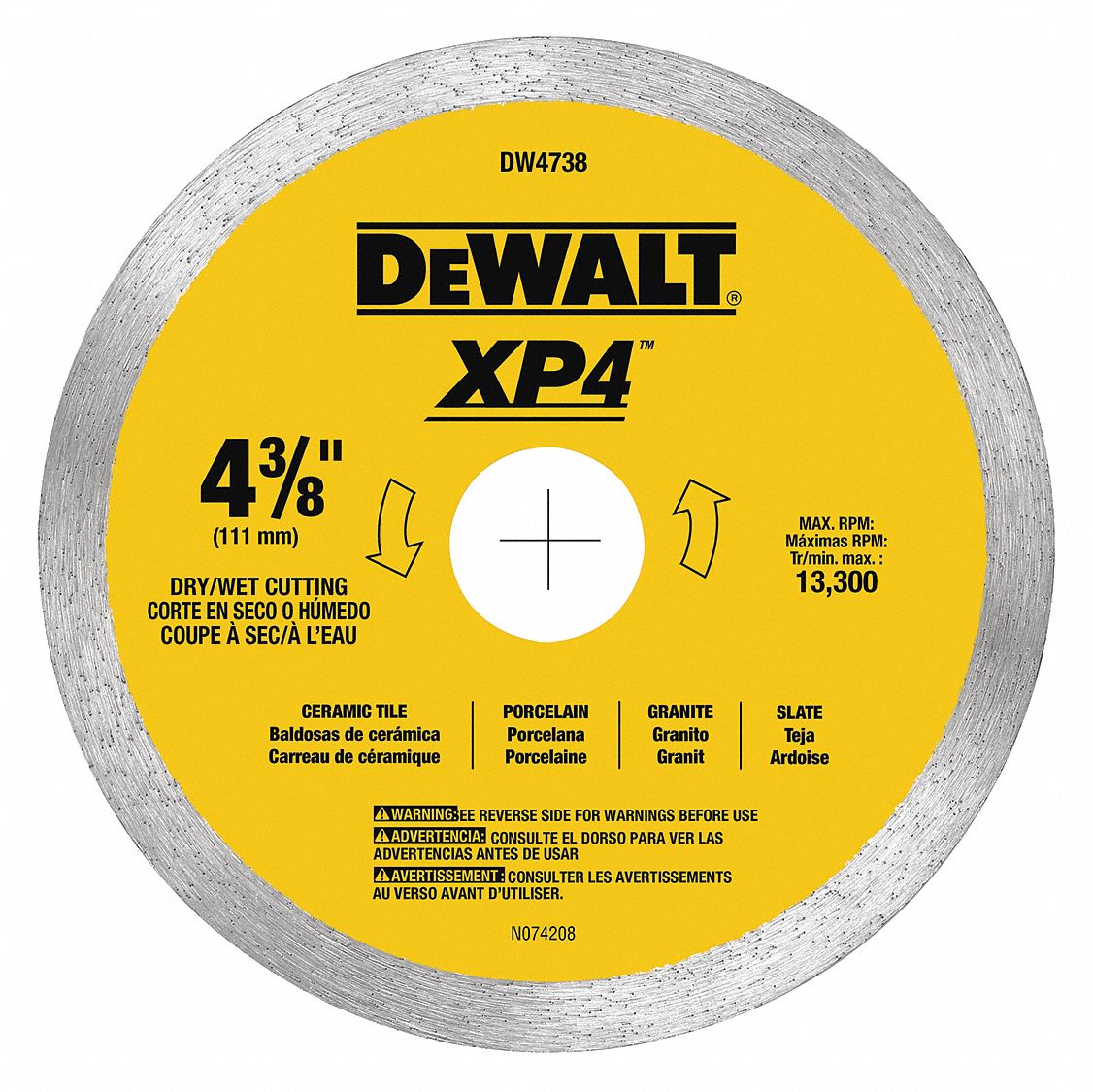 DEWALT, Premium Porcelain Tile Blade,43/8" 135D73DW4738 Grainger