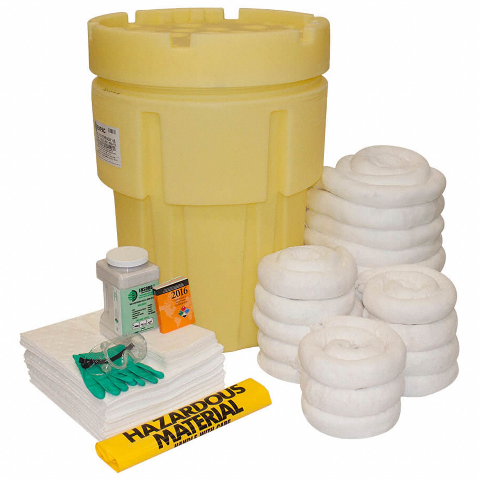 SPILL KIT, 41 GAL ABSORBED PER KIT, 2 GOGGLES/2 PAIR NITRILE GLOVES, YELLOW