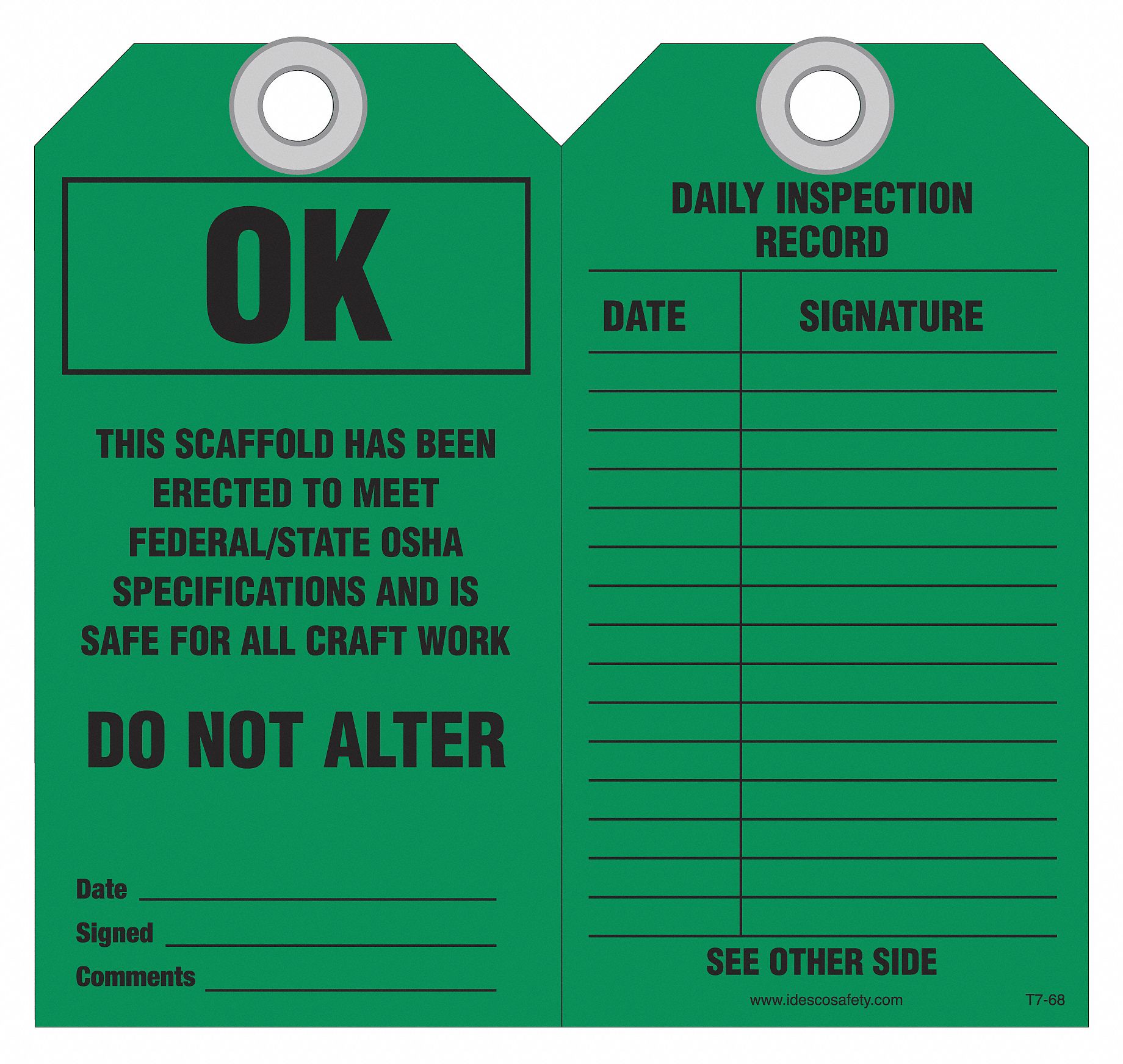 Scaffold Ok to Use Safety Tag,PK10, PK 10 Grainger