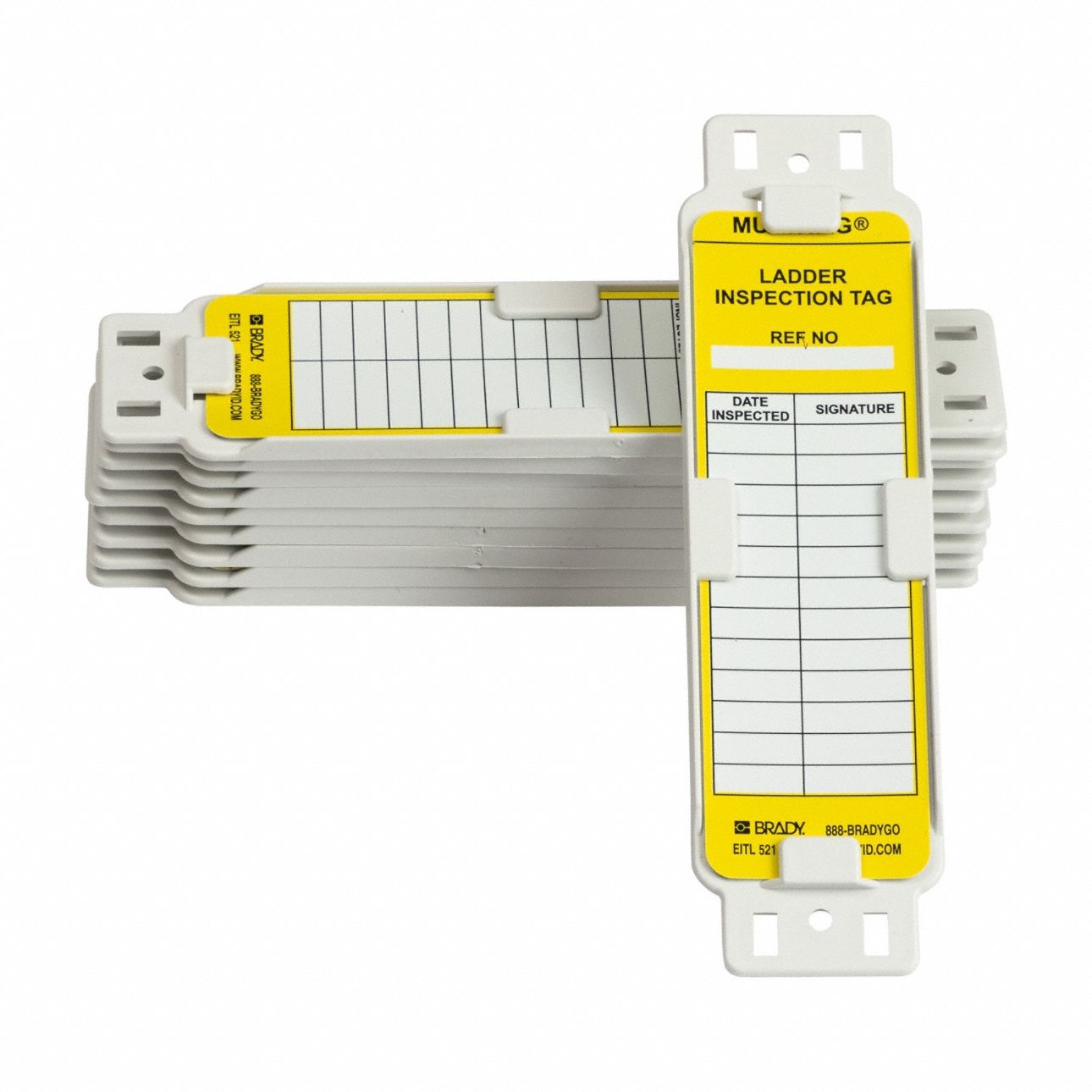 Tag: Ladder Inspection Tag, White/Yellow, Rectangle, Plastic, Indoor/Outdoor, English, Plastic