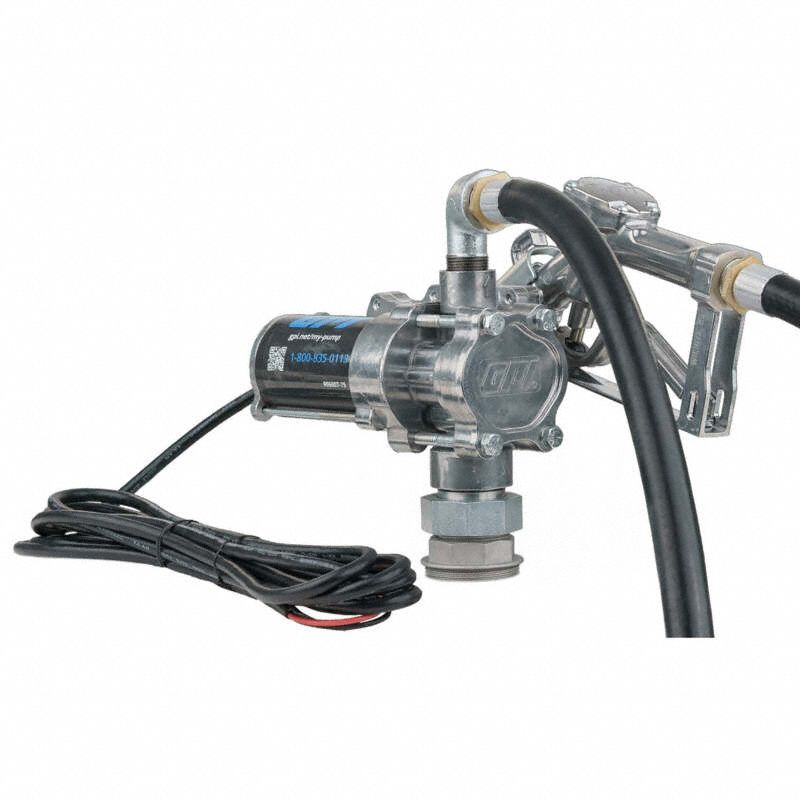 Electric Drum Pump: 12 V DC, 1/10 hp HP, 8 gpm Max. Flow Rate, Pump with Hose & Nozzle, Aluminum