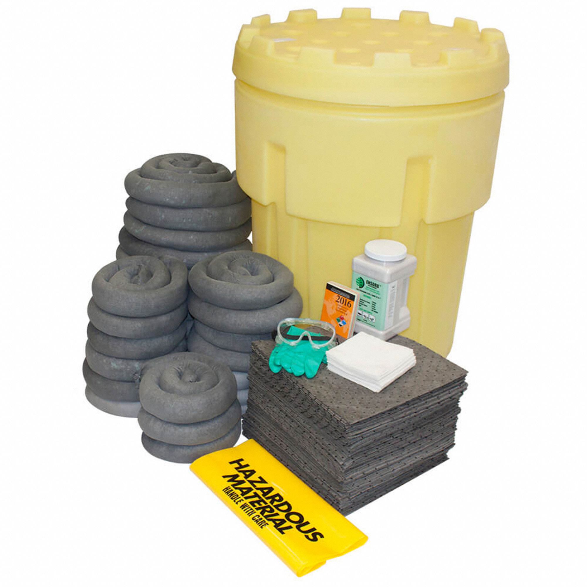 SPILL KIT, 62 GAL ABSORBED PER KIT, 2 GOGGLES/2 PAIRS OF NITRILE GLOVES, YELLOW