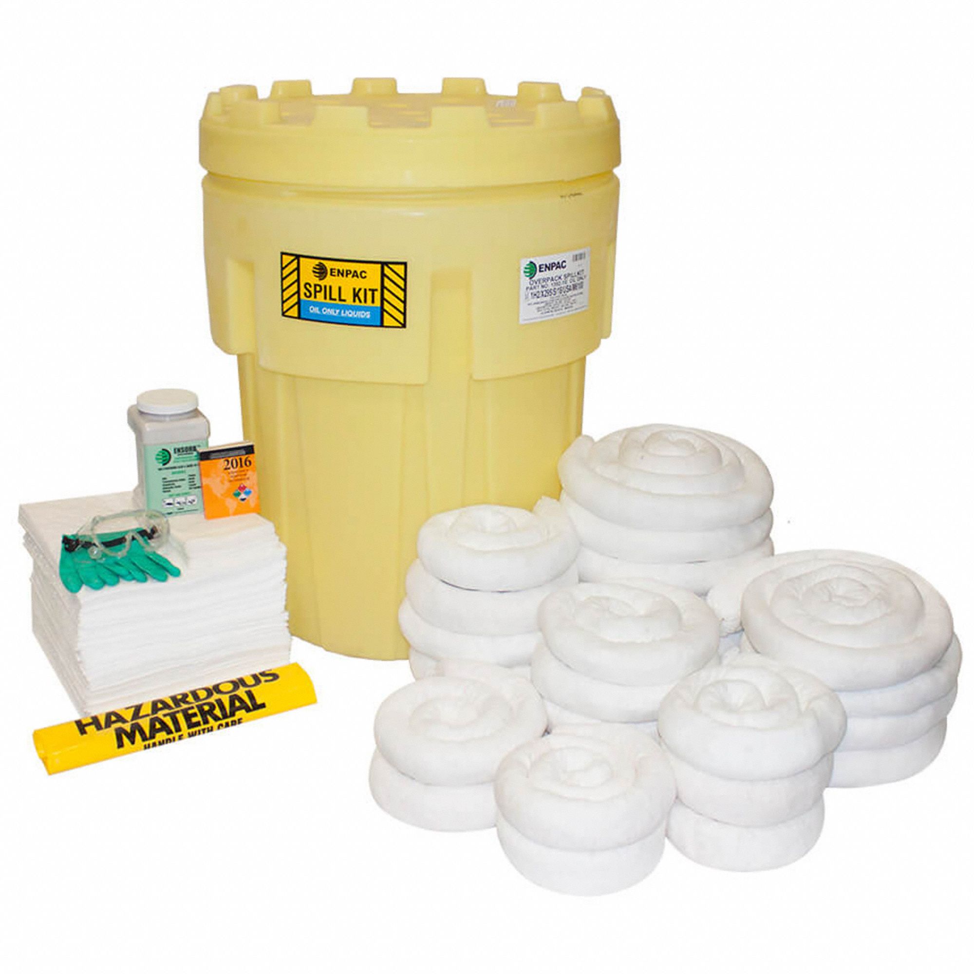 SPILL KIT, 62 GAL ABSORBED PER KIT, 2 GOGGLES/2 PAIRS OF NITRILE GLOVES, YELLOW