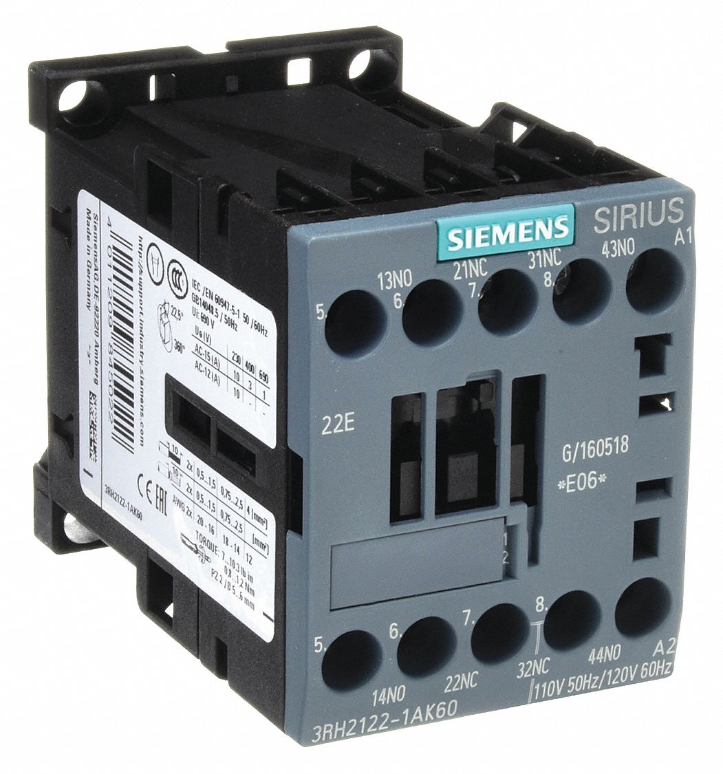 SIEMENS, 120V AC, 10 A, IEC Control Relay 13A1643RH21221AK60 Grainger