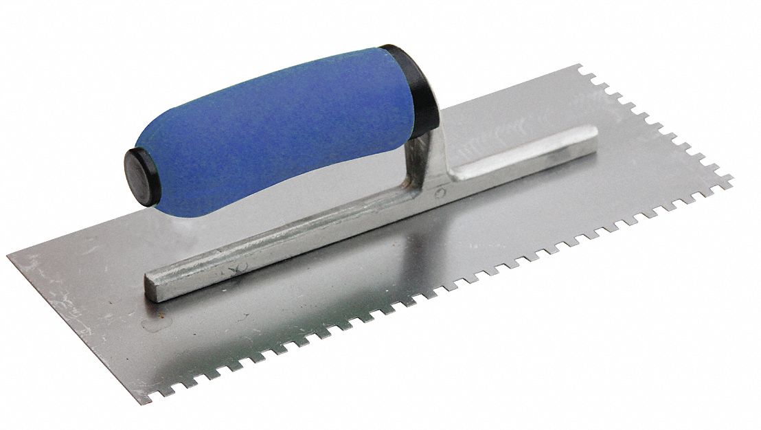 NOTCHED TROWEL, SQUARE BLADE, HANDLE MATERIAL RUBBER