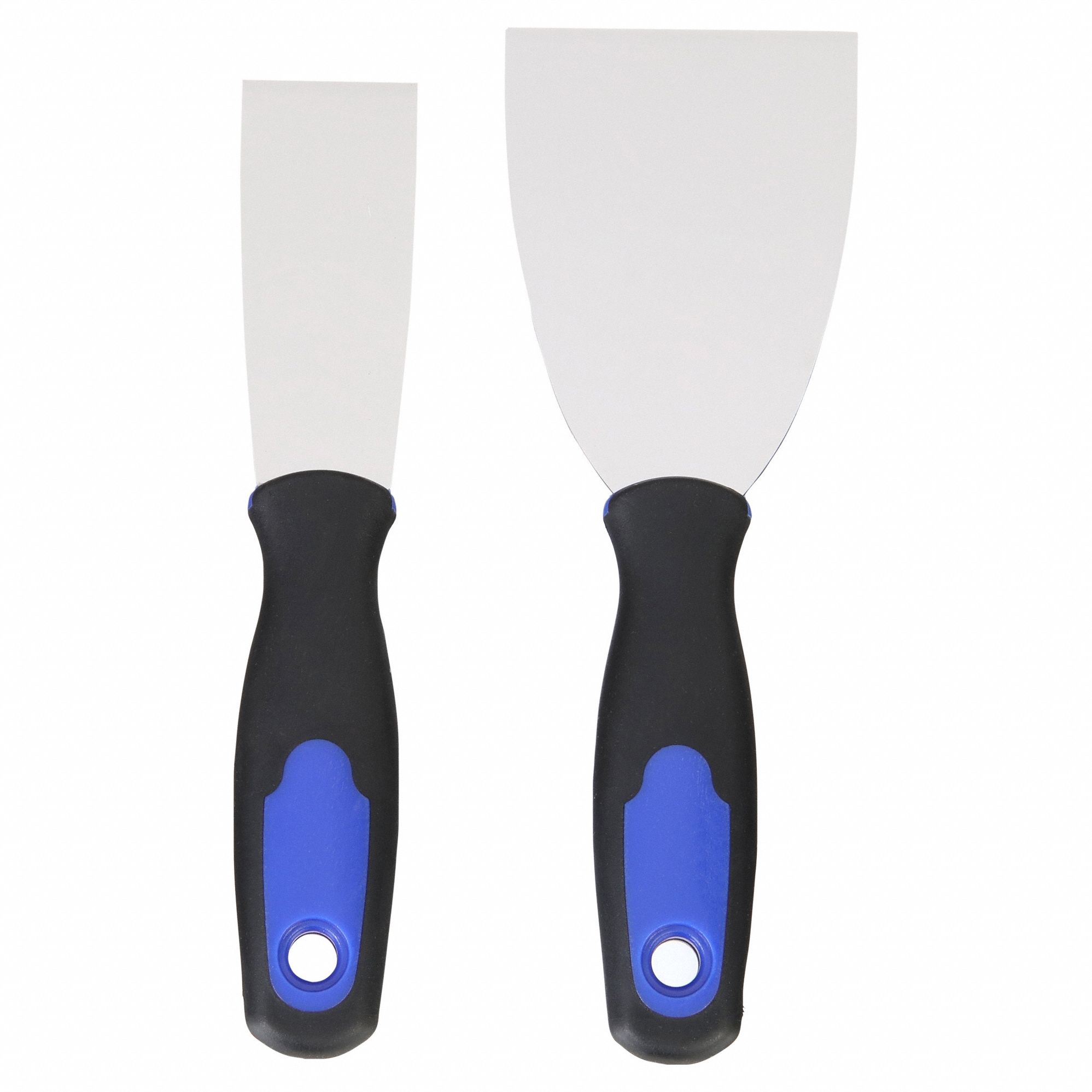 PUTTY KNIFE/SCRAPER SET, 2 PIECES, CARBON STEEL BLADE, PLASTIC HANDLE/RUBBER