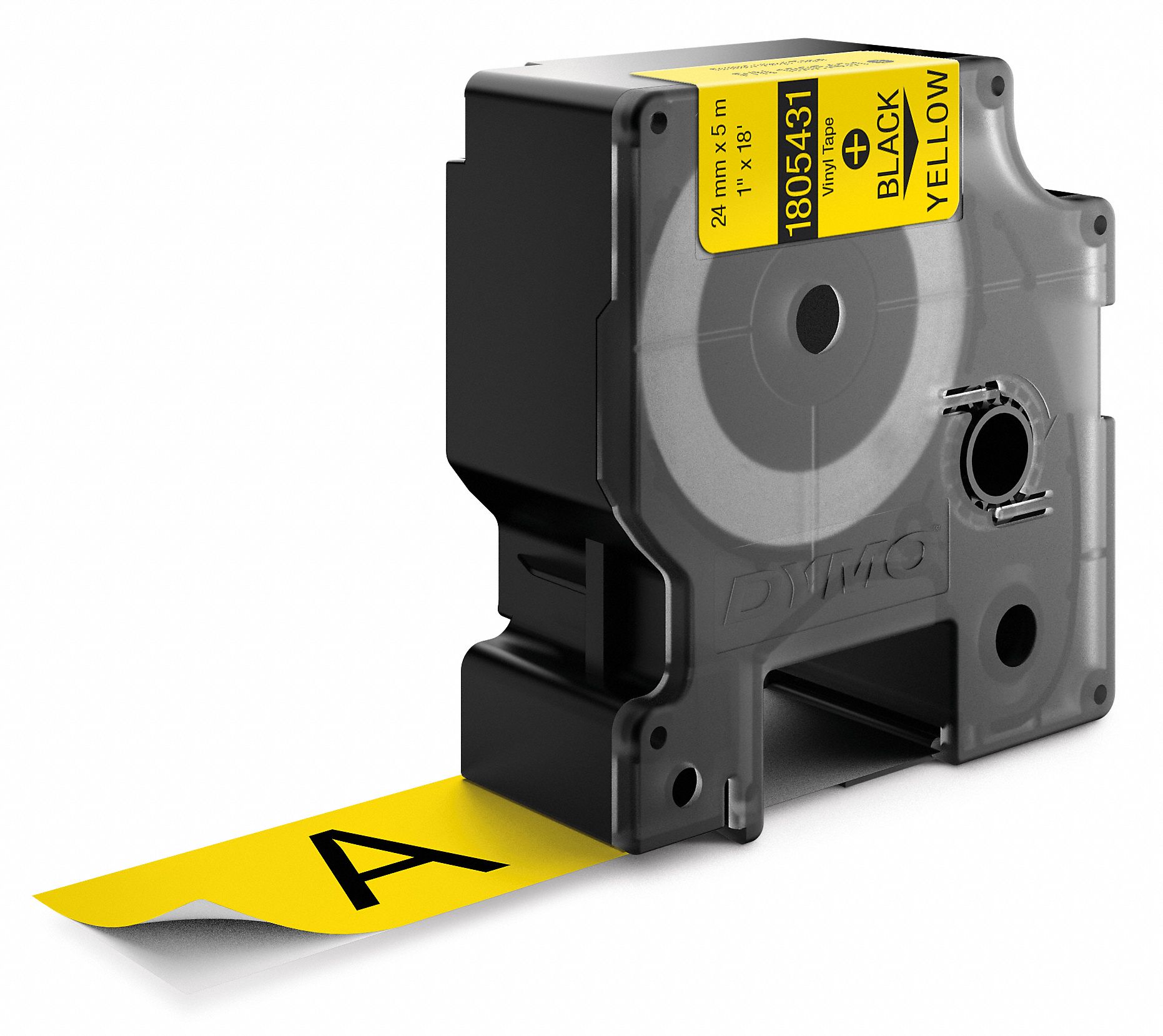 DYMO Continuous Label Roll Cartridge 1 in x 18 ft, Halogen Free Vinyl, Black on Yellow, Indoor