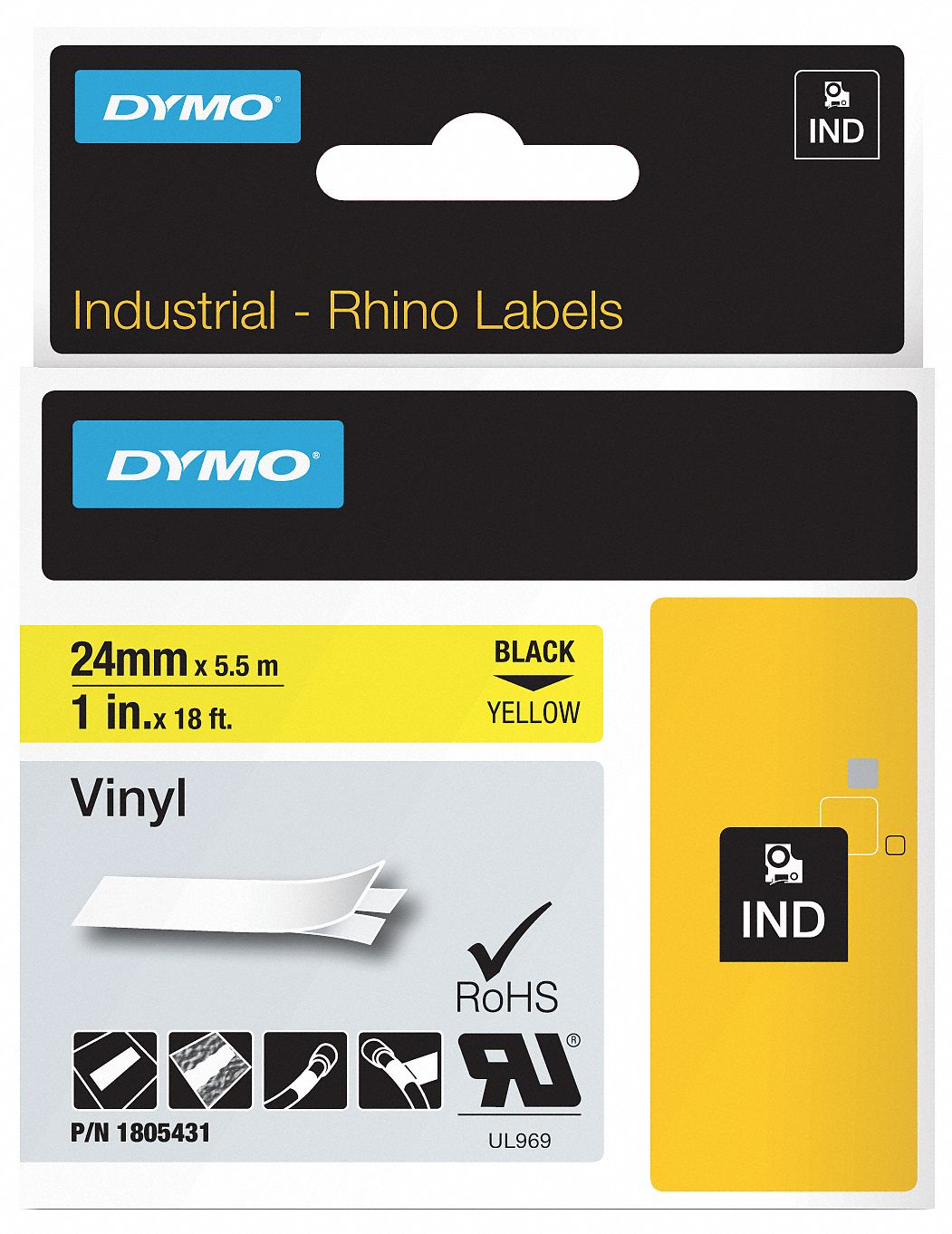 ETIQUETTES  RHINO VINYLE JAUNE 1 PO