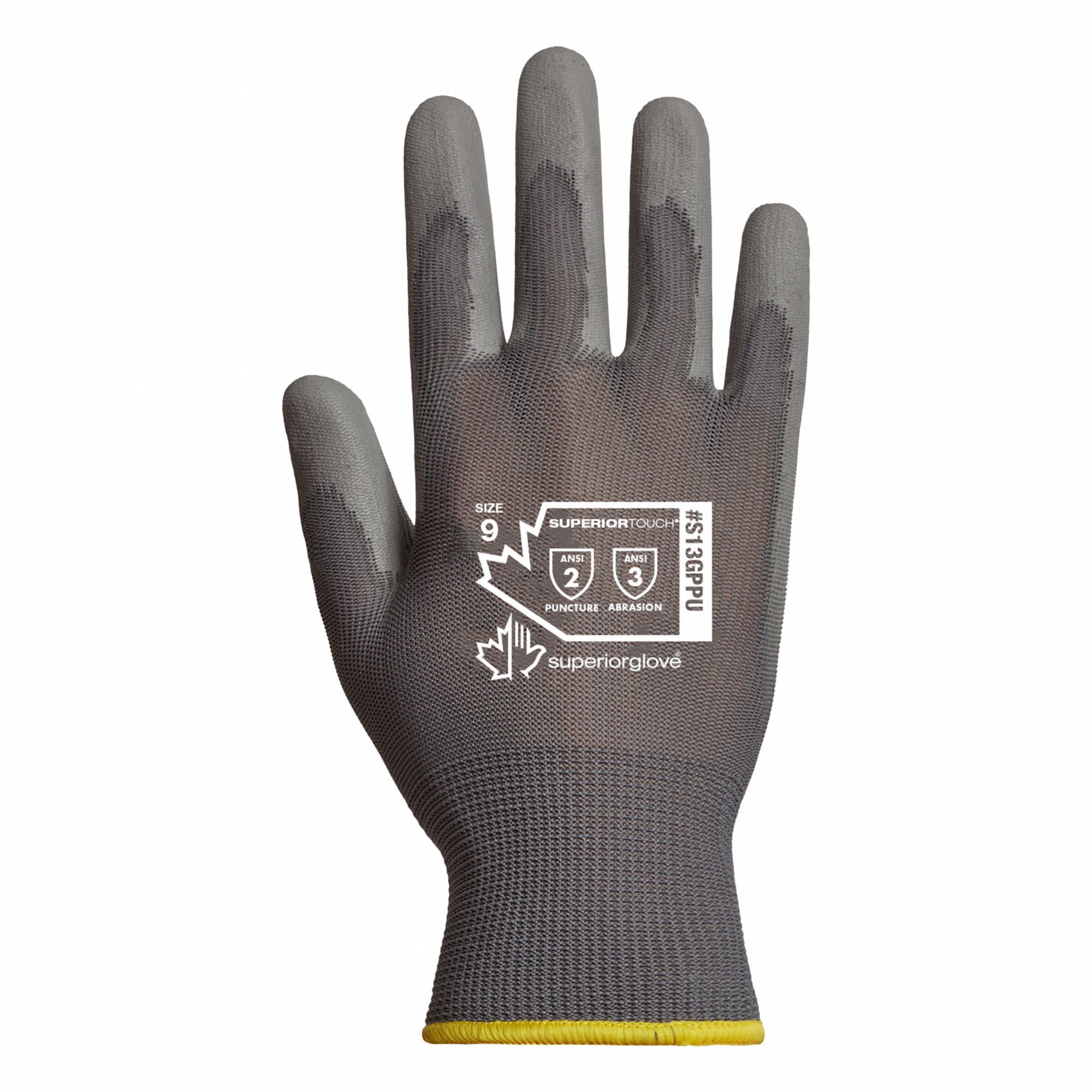 NON-MARRING GLOVES, XL, 10, ANSI/ISEA ABRASION LEVEL 3, GREY, KNIT CUFF, PU, 13 GA