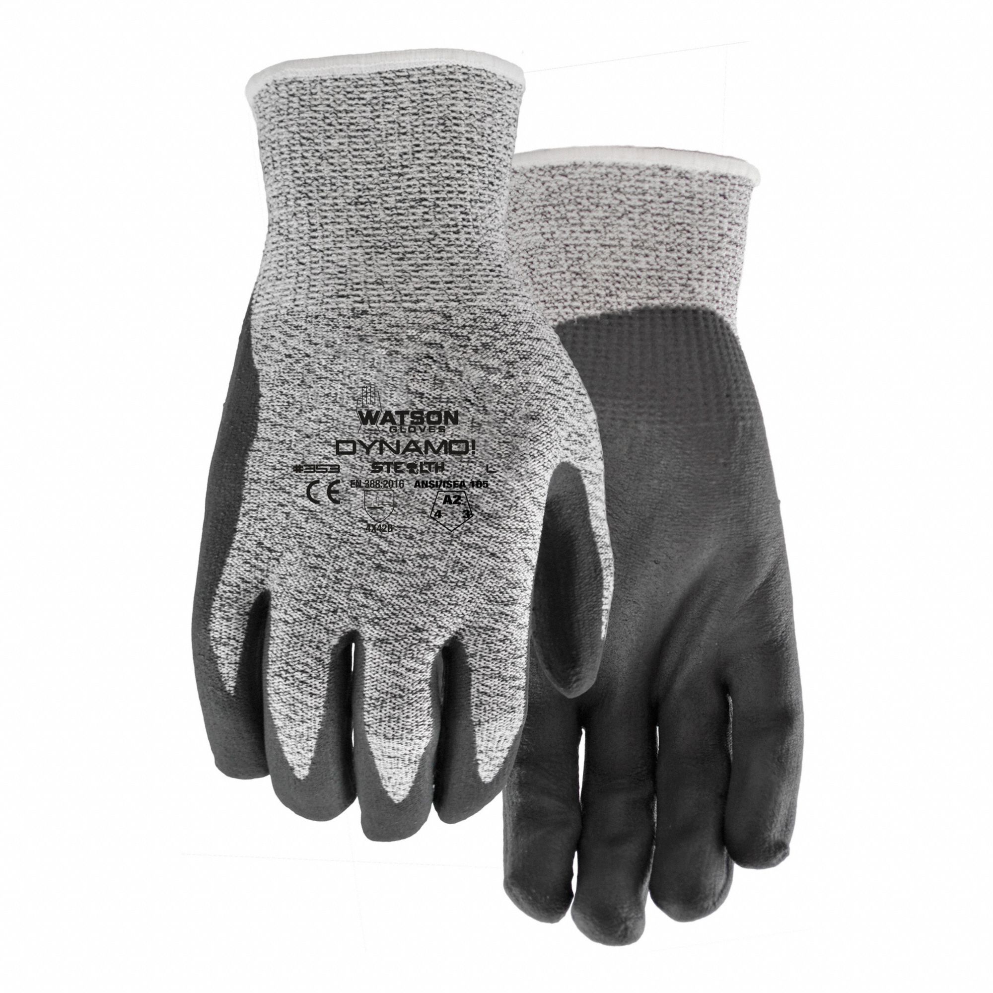 GLOVES, COATED, STEALTH DYNAMO, ABRASION LEVEL 4, M, GREY/BLACK, NITRILE