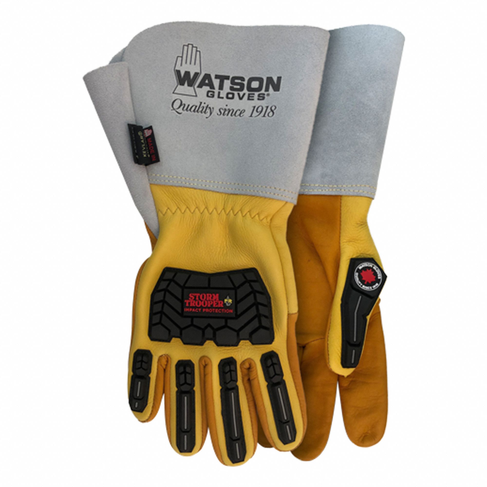 STORM TROOPER ALL PURPOSE GLOVES, YELLOW, L, COWHIDE, GAUNTLET CUFF, EN388 3X44EP