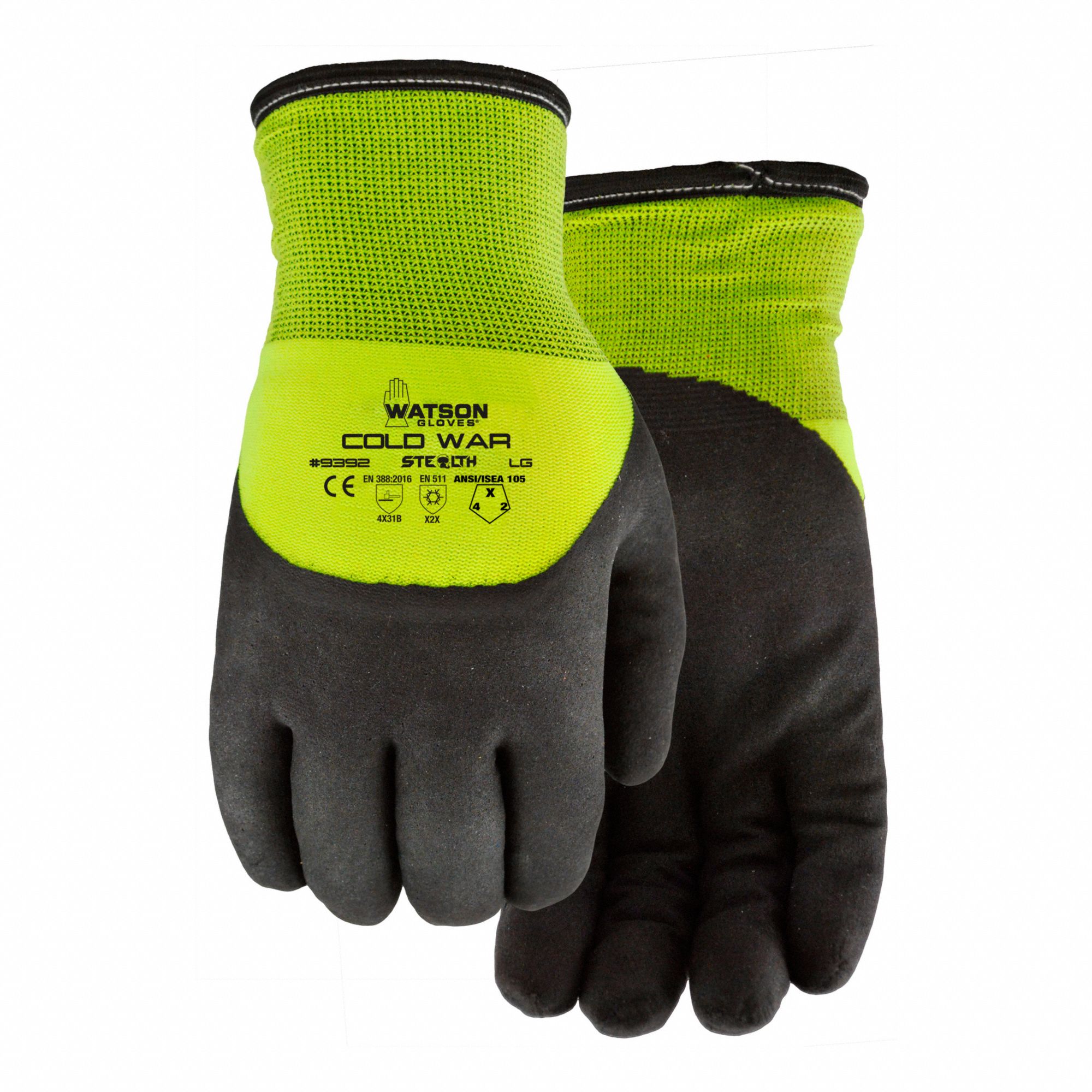 STEALTH COLD WAR GLOVES, YELLOW, L, STRAIGHT THUMB, KNIT CUFF, ¾ DIP