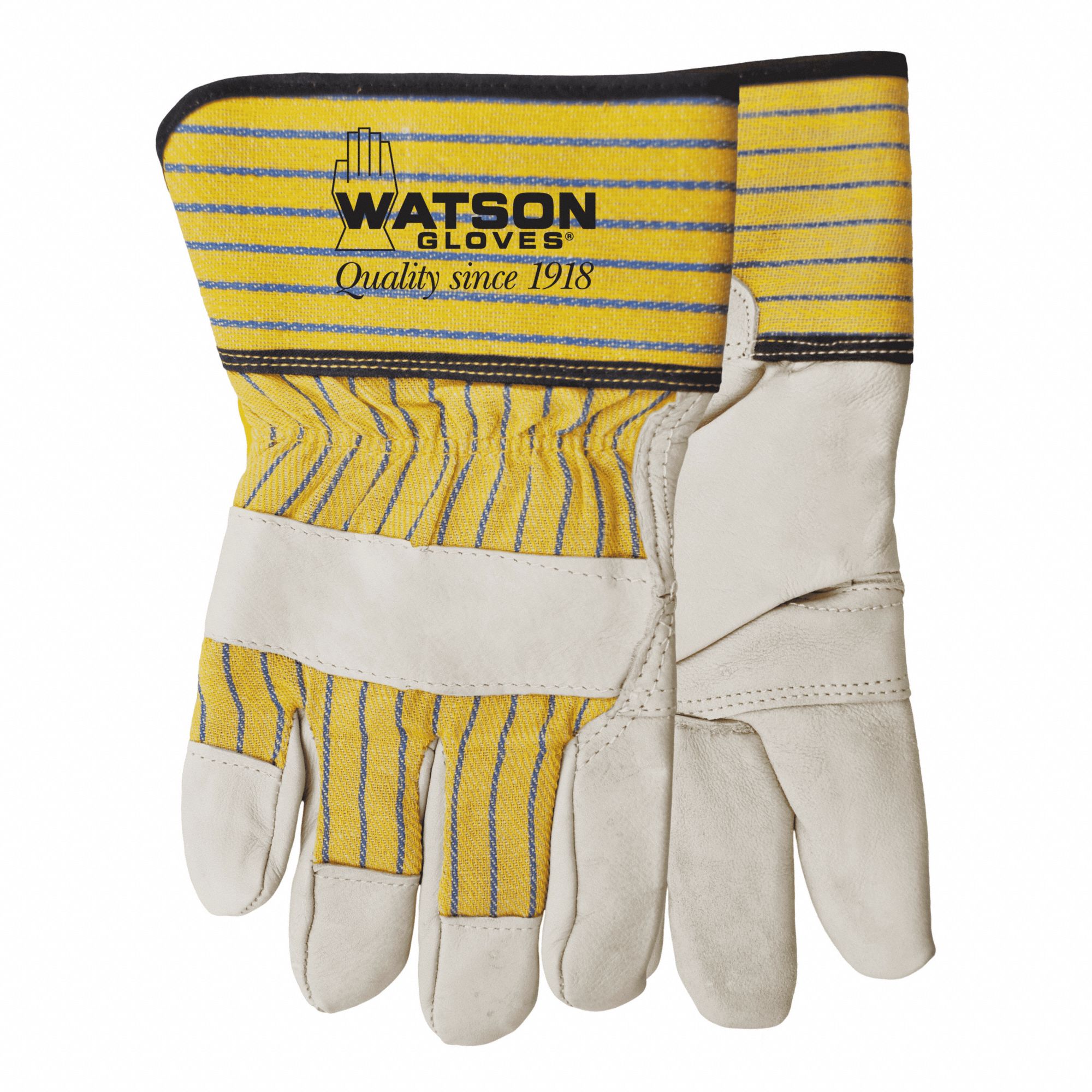 LEATHER GLOVES, WRAPPED, WING THUMB, INSULATED, L/SZ 9, CREAM/YELLOW, COWHIDE/COTTON/FOAM, PR
