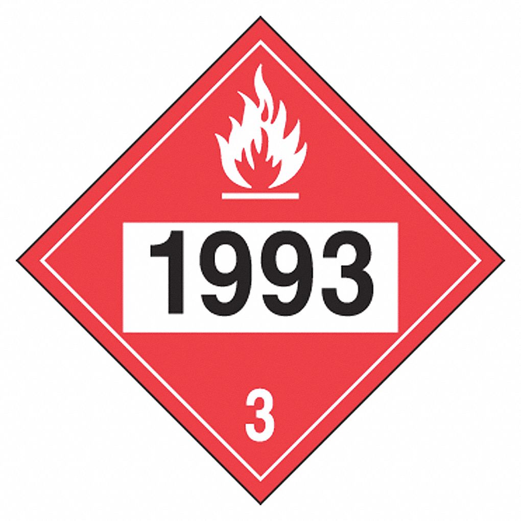 PLACARD, CLASS 3, UN 1993, 10 3/4 X 10 3/4 IN, VINYL/ACRYLIC