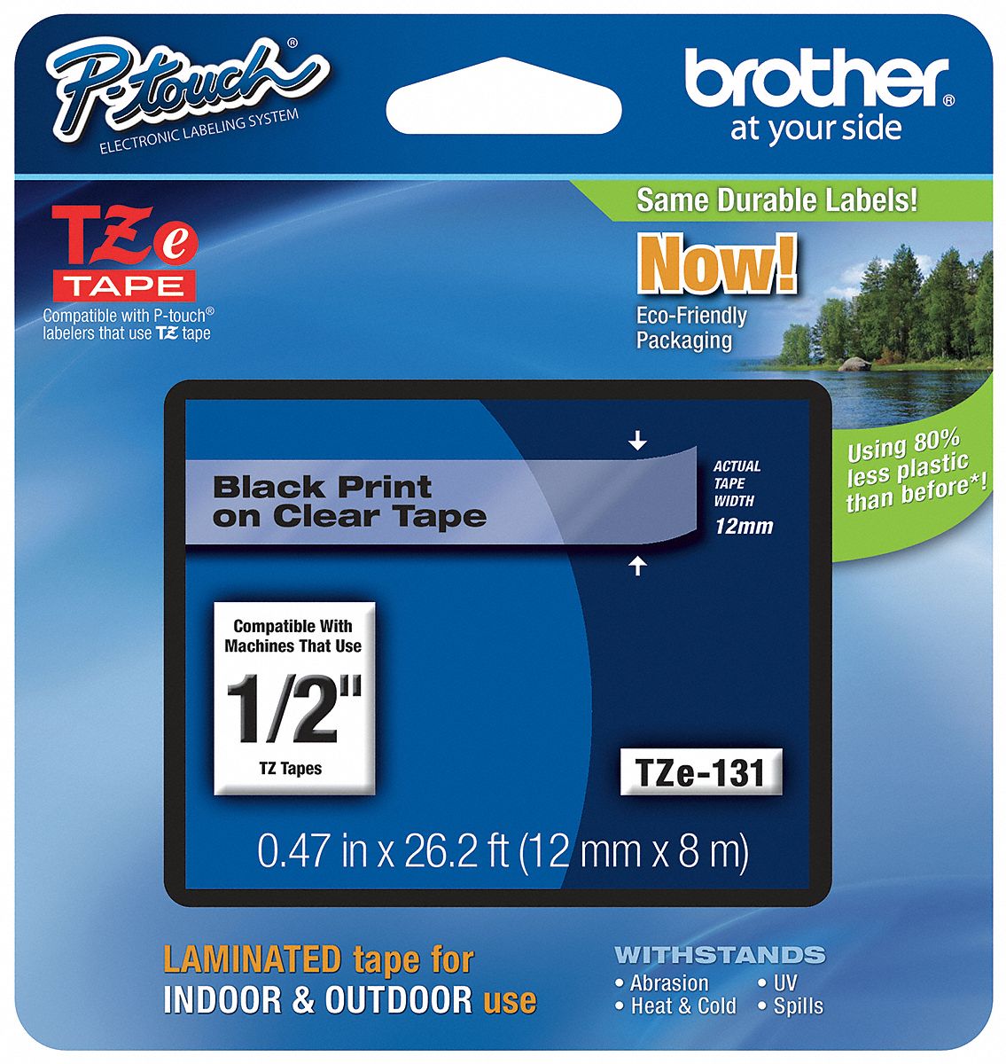 Combined Label and Ribbon Cartridge: 1/2 in x 26 1/4 ft, PET, Clear (Gloss), Indoor/Outdoor