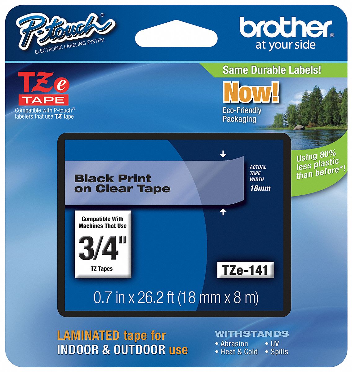 Combined Label and Ribbon Cartridge: 3/4 in x 26 1/4 ft, PET, Clear (Gloss), Indoor/Outdoor