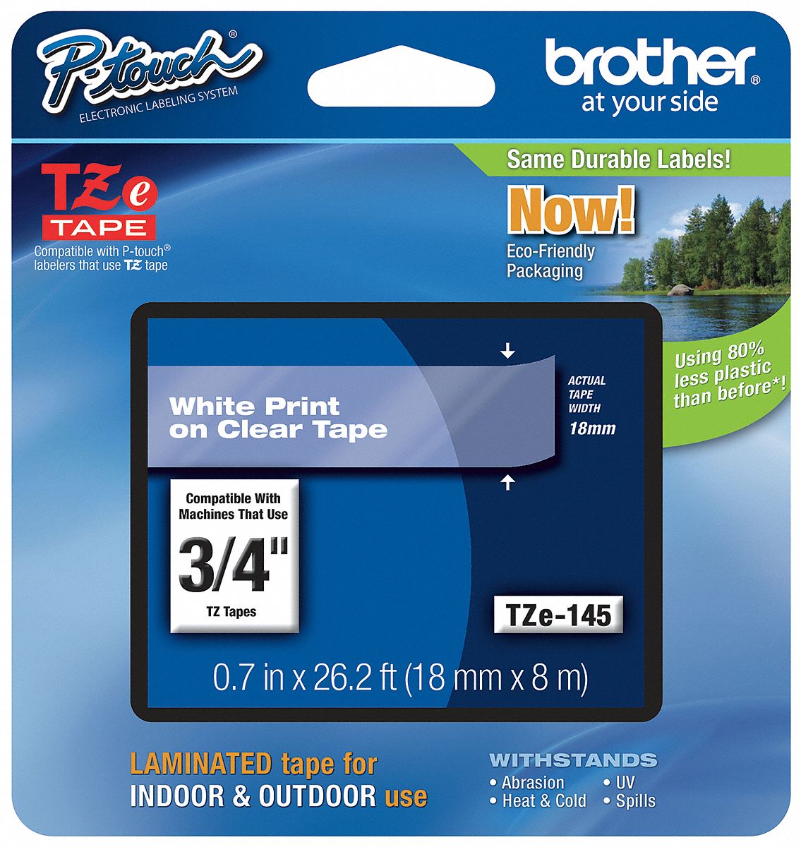 Combined Label and Ribbon Cartridge: 3/4 in x 26 1/4 ft, PET, Clear (Gloss), Indoor/Outdoor