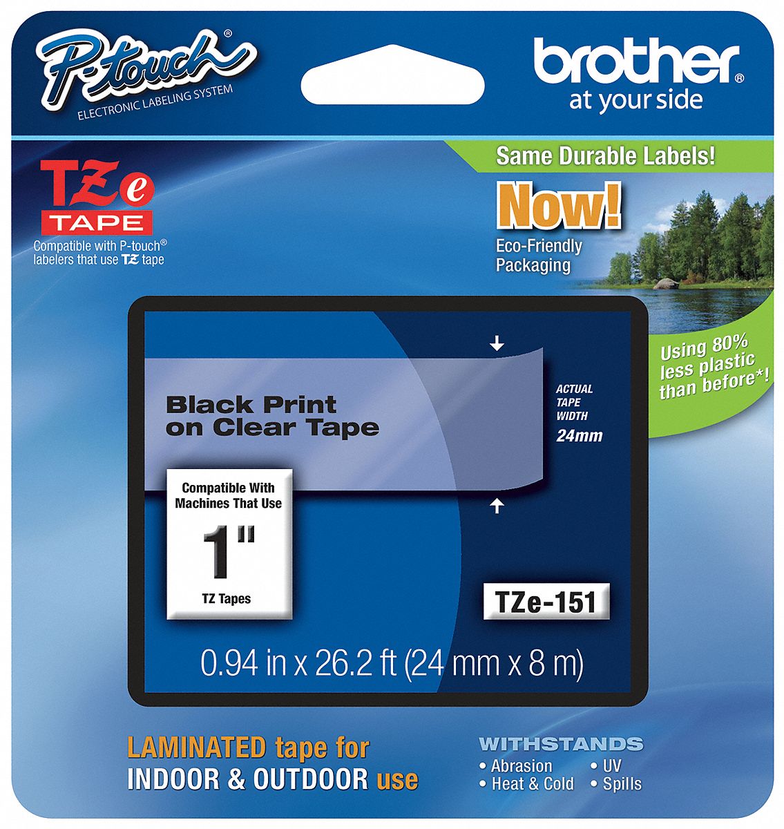 Combined Label and Ribbon Cartridge: 1 in x 26 1/4 ft, PET, Clear (Gloss), Indoor/Outdoor